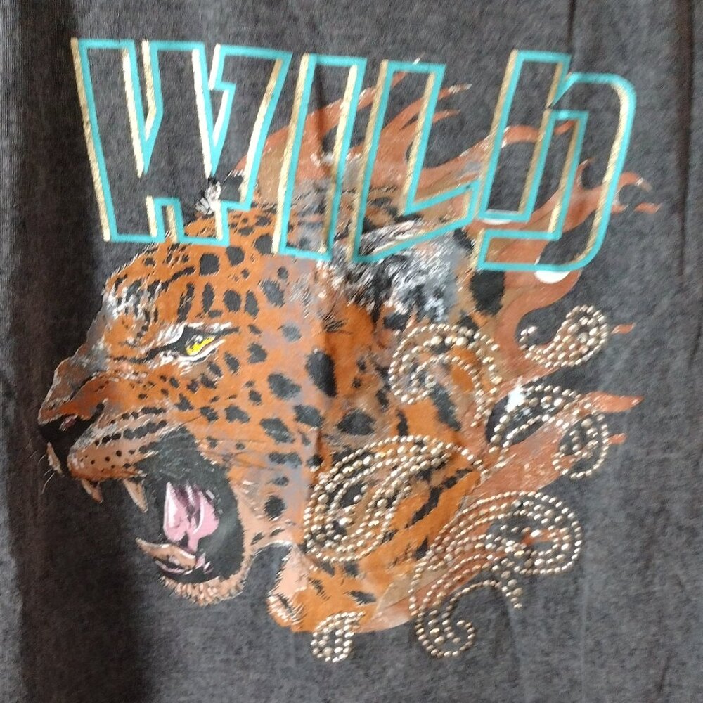 GUESS Wild Graphic Tee – Women’s XS Leopard Tiger Print Acid Wash T-Shirt - Picture 4 of 7